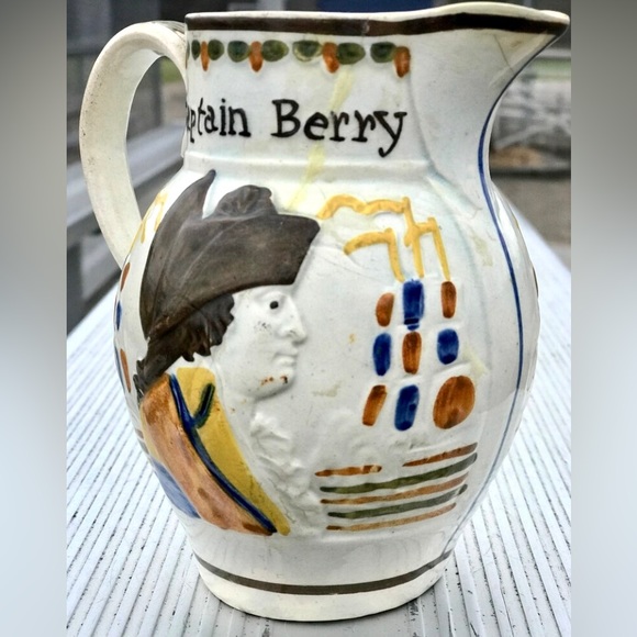 Vintage c. 1805 Admiral Nelson Captain Berry Prattware Pitcher Mug England - Picture 3 of 10